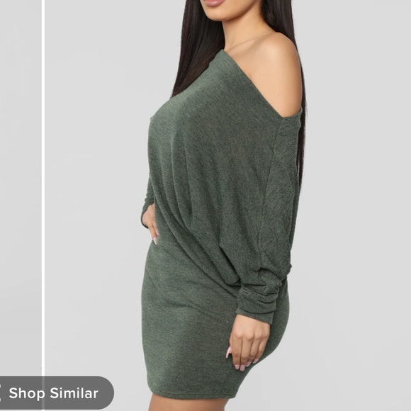 FASHION NOVA GREEN MINI OFF SHOULDER BATWING DRESS, XS NEVER WORN! Brand new! - Picture 2 of 6